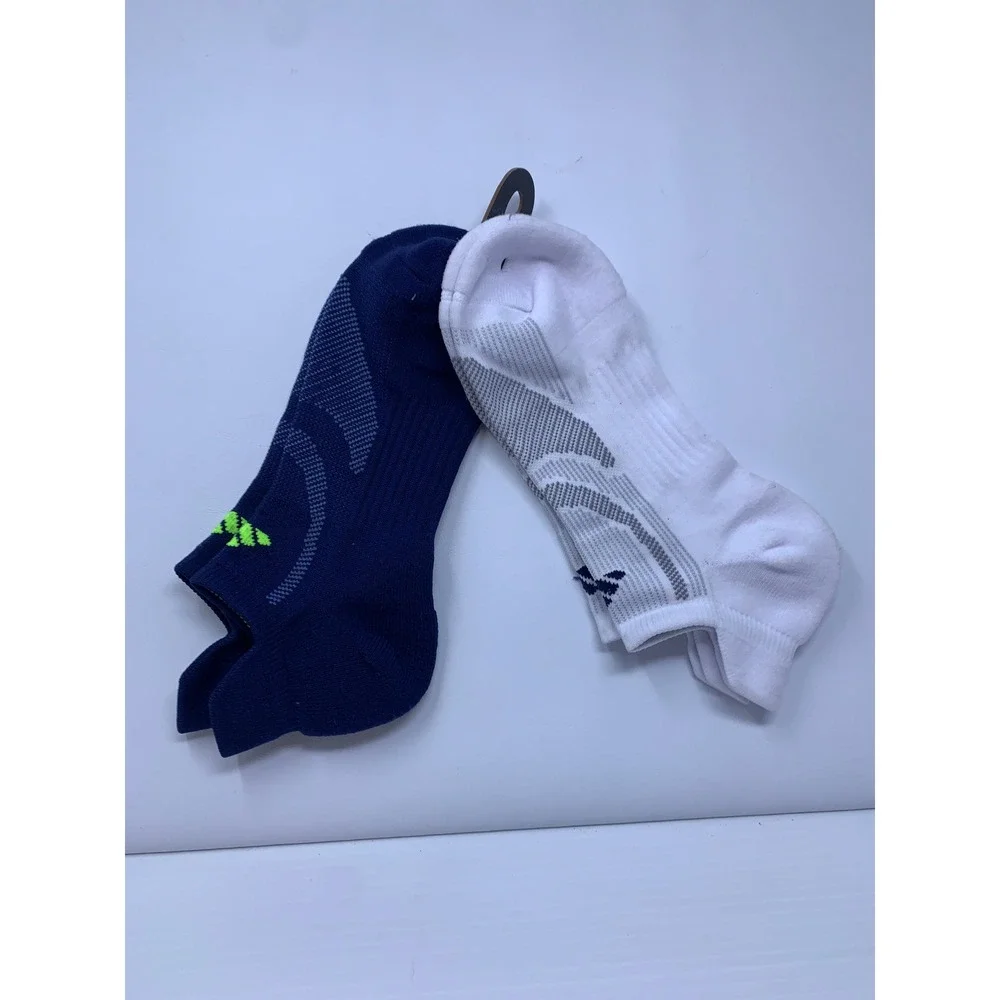 Adidas Mens OS Navy White Athletic Arch Compression No Show Socks 2 Pair Pack